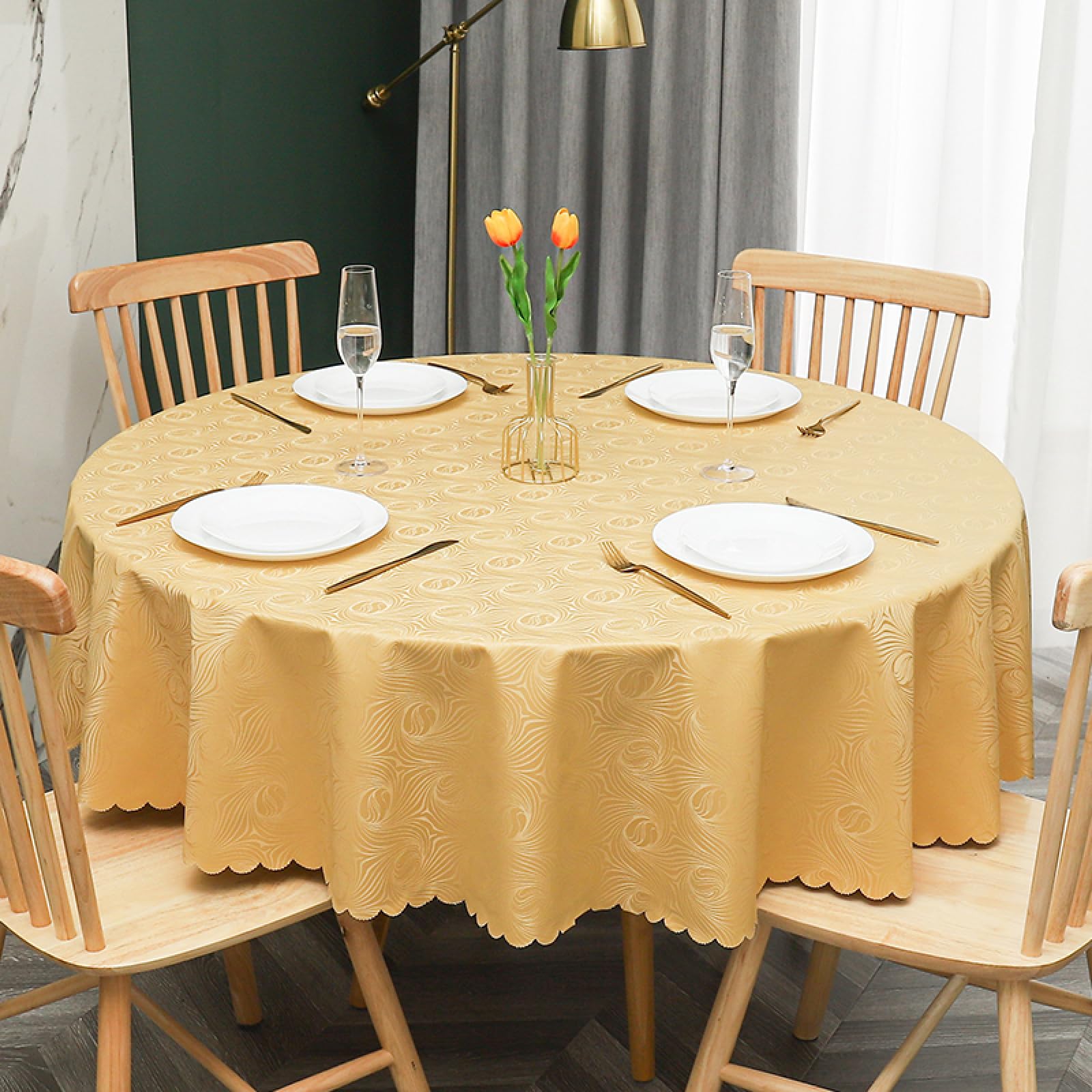 Mantel de Mesa con Efecto Loto Lavable Anti Hot Scratch Impermeable Resistente a La Suciedad Resistente Golden Gold Circle 300cm