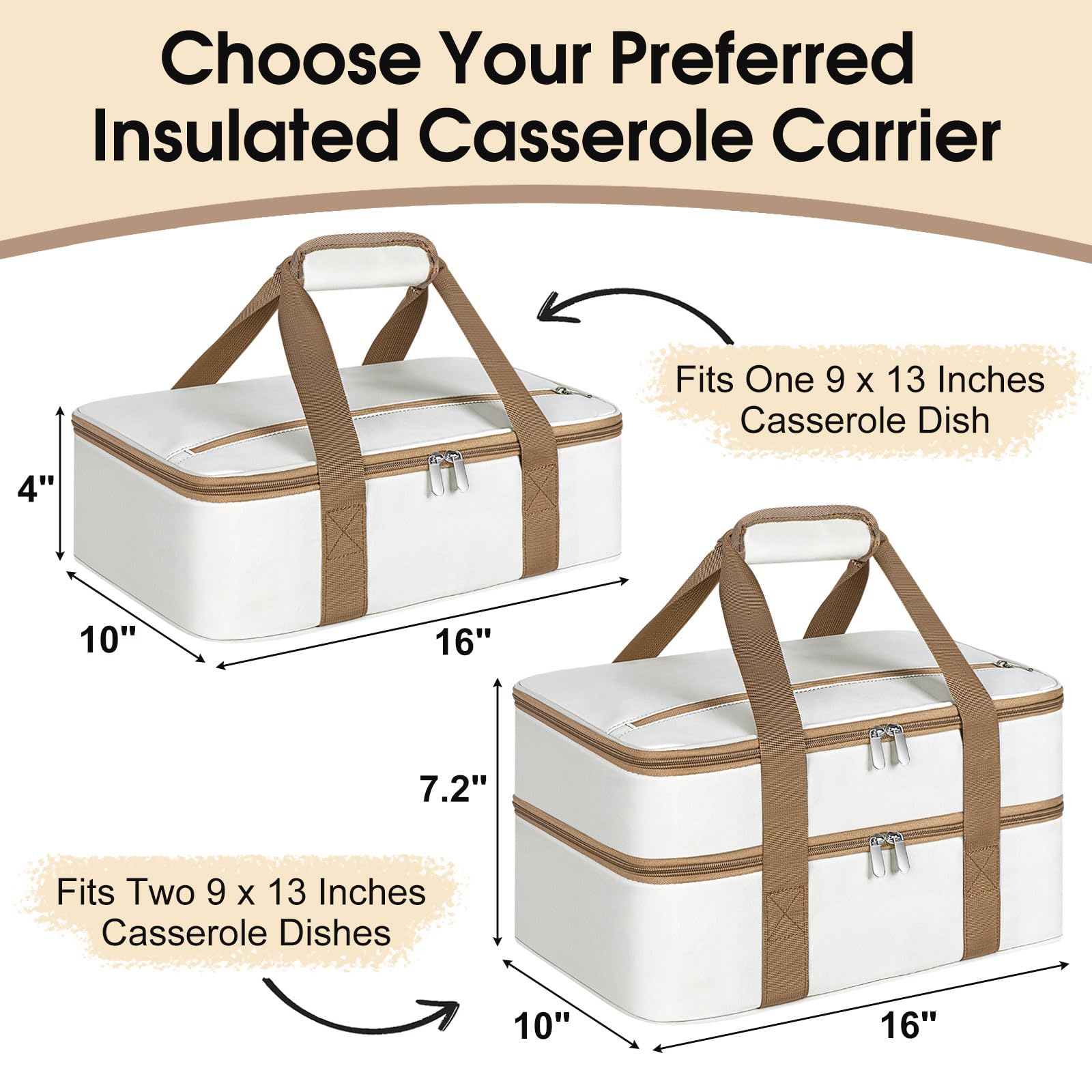 Cacerola de doble aislamiento, portador de cacerola para alimentos fríos o calientes | Cacerola, bolsa de almuerzo para lasaña, fiestas de comida, se adapta a bandeja para hornear de 9 x 33 cm, color beige