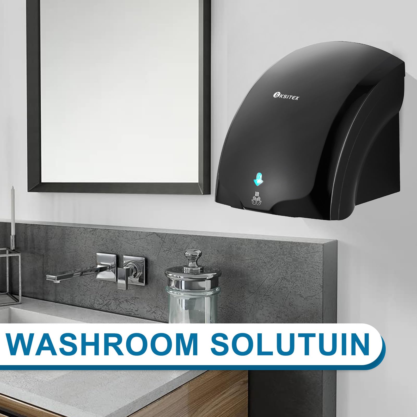 Asciugamani Elettrico Commerciale, Asciugatura Alta velocità Fredda e Calda, Asciugamani a Muro con Luce Pilota Elettrico Automatico per Bagno, Hotel, Ristorante, Cucina, 1400 W, Nero