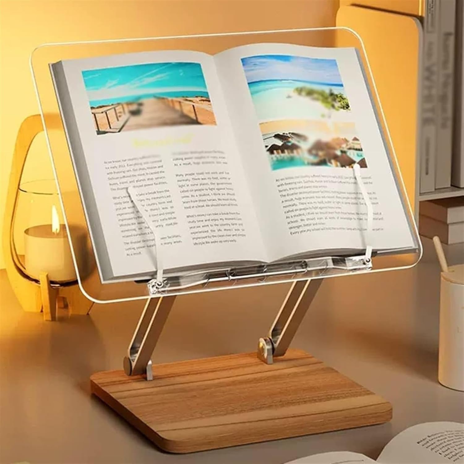Book Stand for Reading, Clear Cookbook Holder Stand, Book Holder for Bed, Laptop Stand Adjustable Height, for Books Laptop Textbook Recipe Document (Color : Brown) (Natural) (Brown)