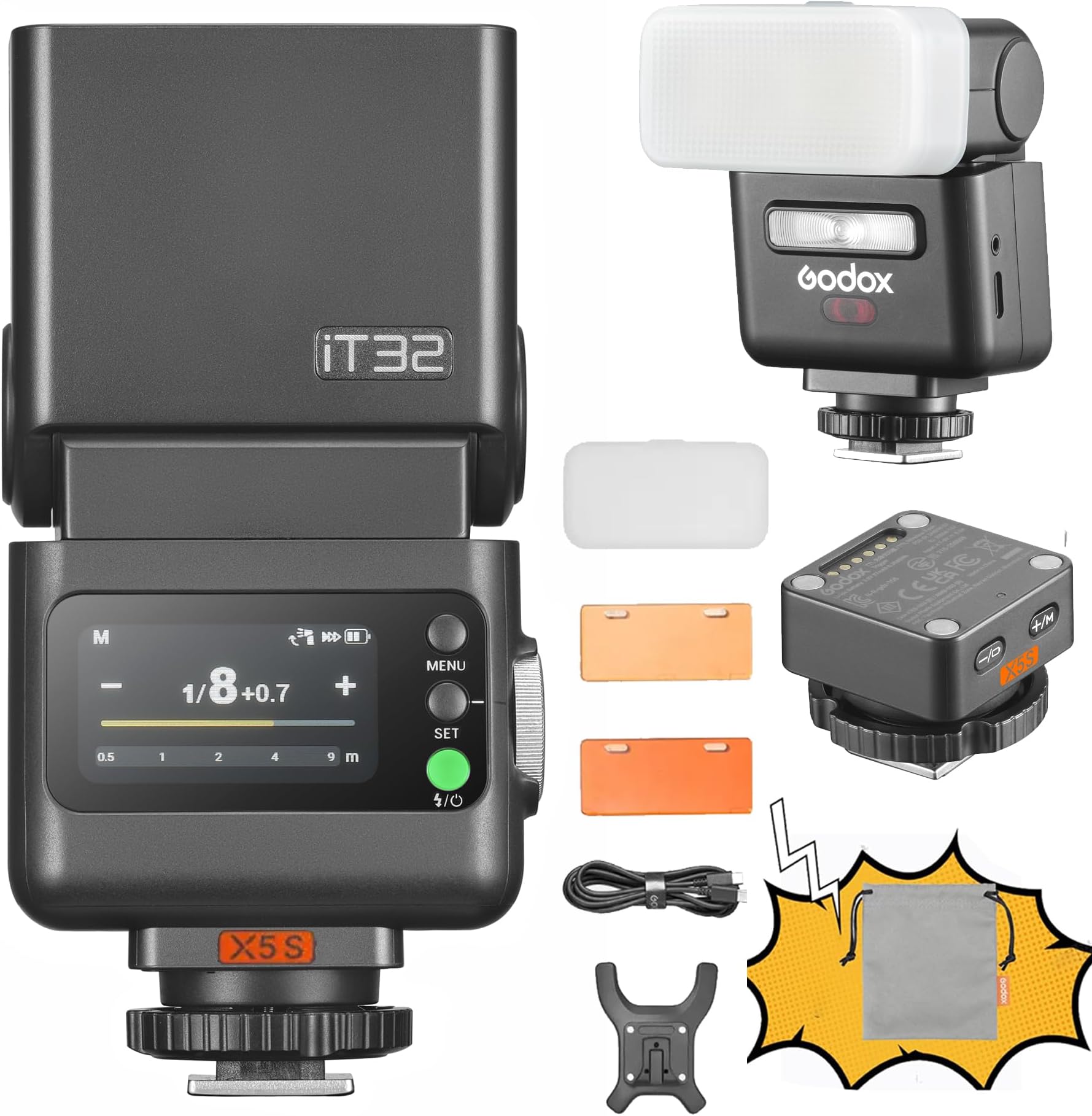iT32 TTL Camera Flash with X5 S Wireless Flash Trigger 2.4GHz HSS 1/8000s GN18 with Magnetic Diffuser for Sony Cameras