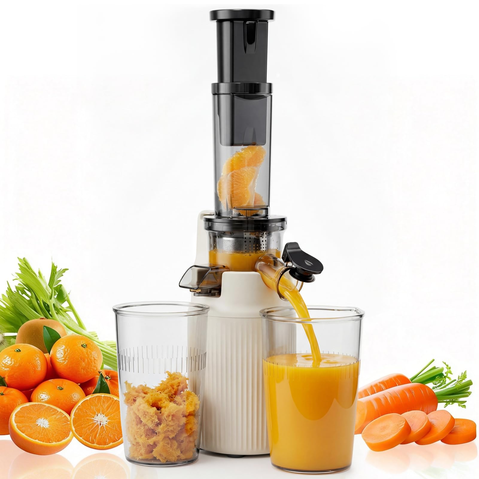 KAWU Cold Press Juicer Machine, Mini Slow Masticating Juicer for Vegetables and Fruits, High Juice Yield, Dual Filter, BPA-Free, Easy to Clean, Compact & Small Size Juice Extractor for Kitchen, Home