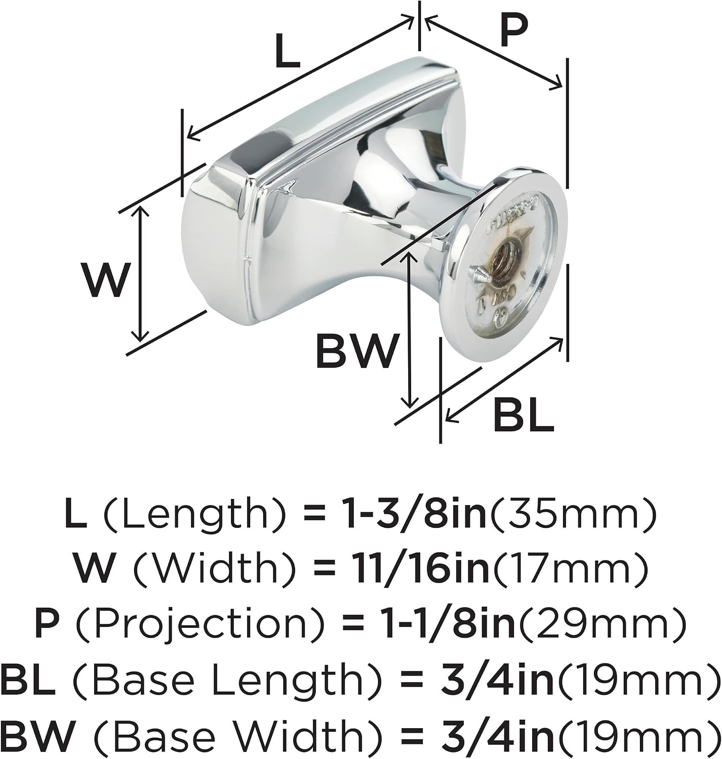 Amerock | Cabinet Knob | Polished Chrome | 1-3/8 inch (35 mm) Length | Highland Ridge | 1 Pack | Drawer Knob | Cabinet Hardware