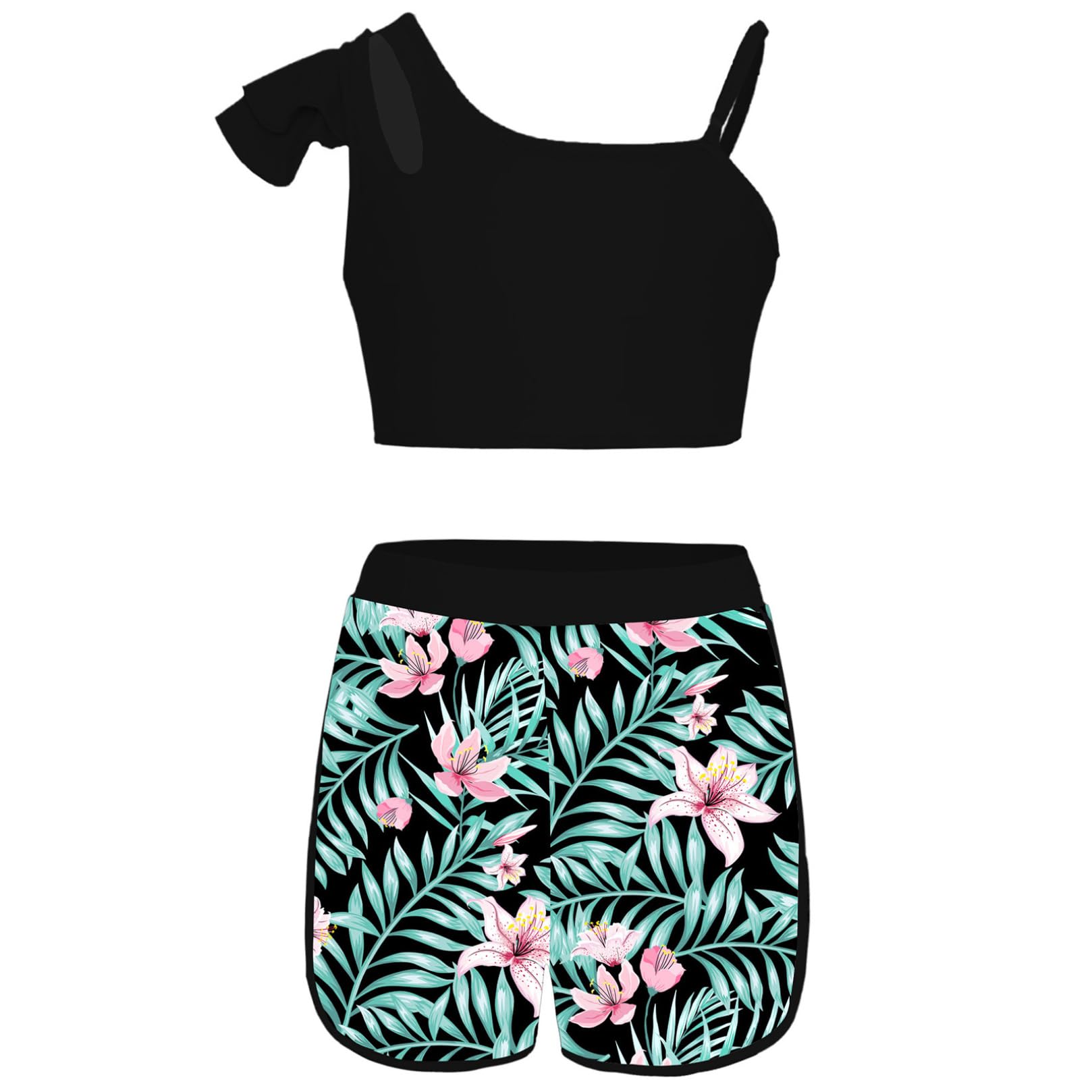 ranrann Enfant Fille Maillot de Bain 3 Pièces Anti UV T-Shirt de Bain Haut et Short de Bain Ensemble Tankini 7-16 Ans