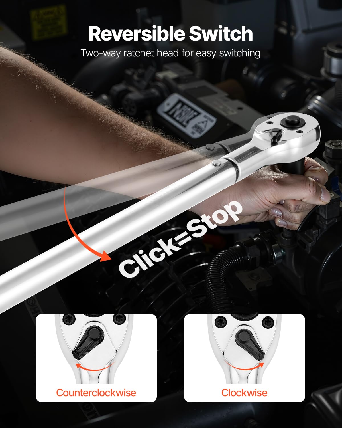 VEVOR Clé Dynamométrique à Déclenchement Entraînement 19 mm 136-814 N.m, Clés à Cliquet Bidirectionnelles avec Échelles à Double Plage, 48 Dents, Haute Précision, pour Réparation Automobile, Orange