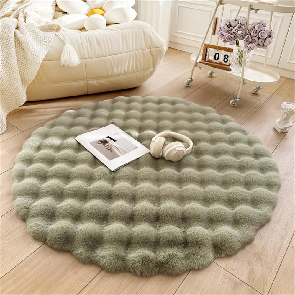 DSAoTeng Alfombras redondas peludas, grandes, suaves, de pelo corto, absorben el agua, antideslizantes, para dormitorio, habitación de los niños, sala de estar, decoración moderna (verde aguacate, 60
