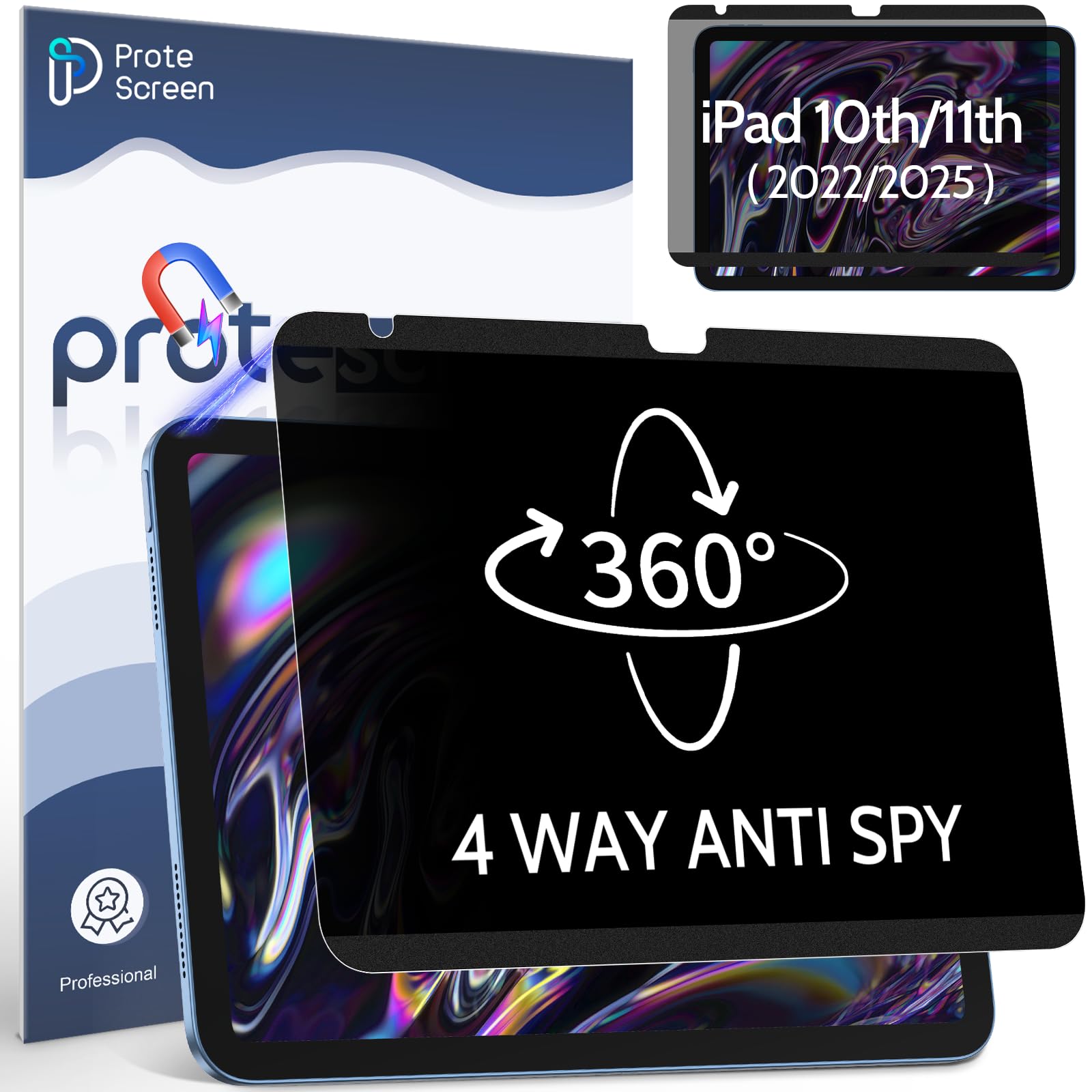 360° Magnetic Privacy Screen for iPad 10th Gen 2022 10.9 Inch &amp; iPad 11th Gen A16 2025 11in, 4 Way Privacy Removable Anti Glare Blue Light Filter Shield Film Anti Spy Protector