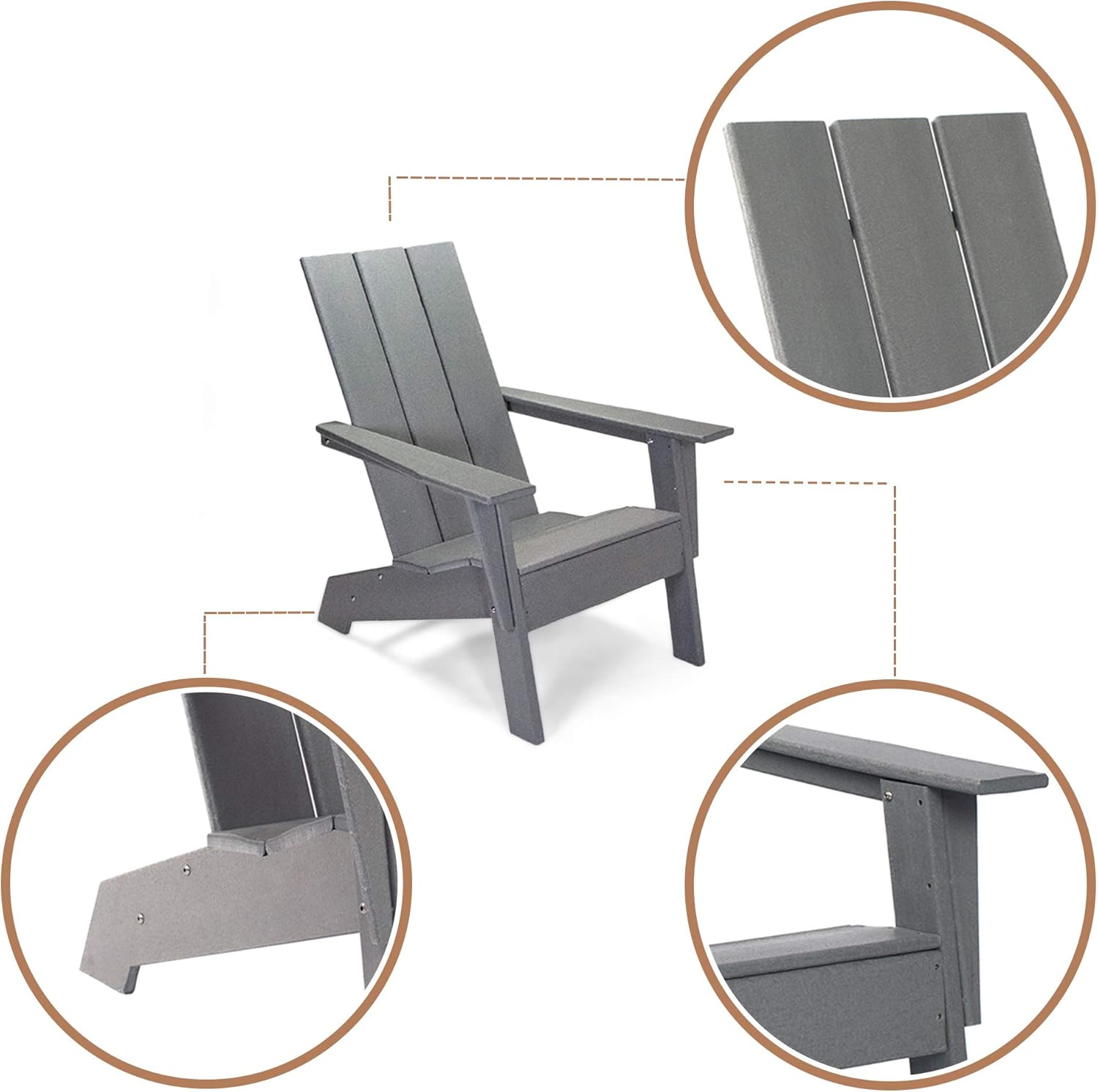ResinTEAK HDPE Poly Lumber Modern Adirondack Chair | Adult-Size, Weather Resistant for Patio Deck Garden, Backyard & Lawn Furniture | Easy Maintenance | New 2021 (Grey) : Patio, Lawn & Garden