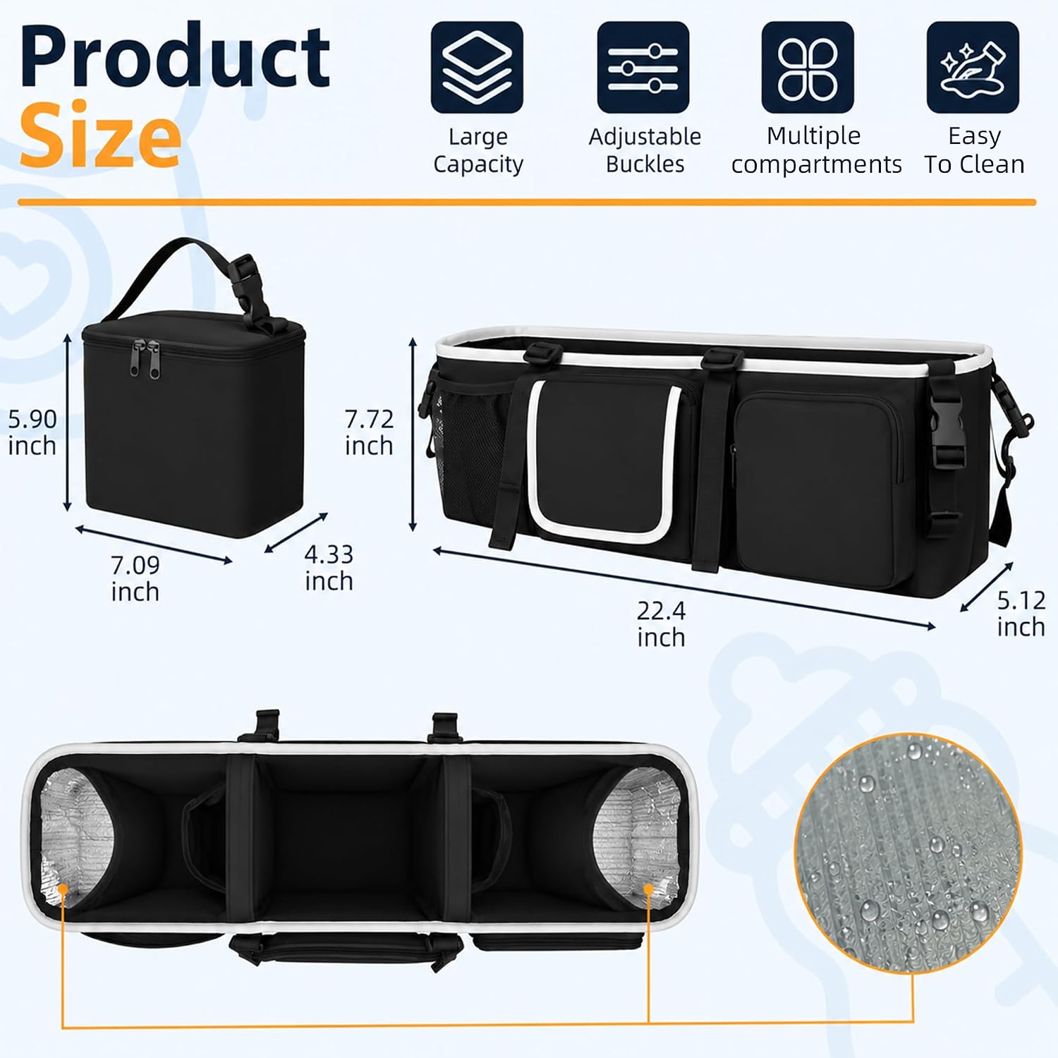 Double Stroller Organizer,Universal Parent Console Double Jogging Stroller Organizer with 10 Storage Pockets,6 Adjustable Secure Straps,Strong adhesion design Make,Anti-Tilt & Anti-Sag Design