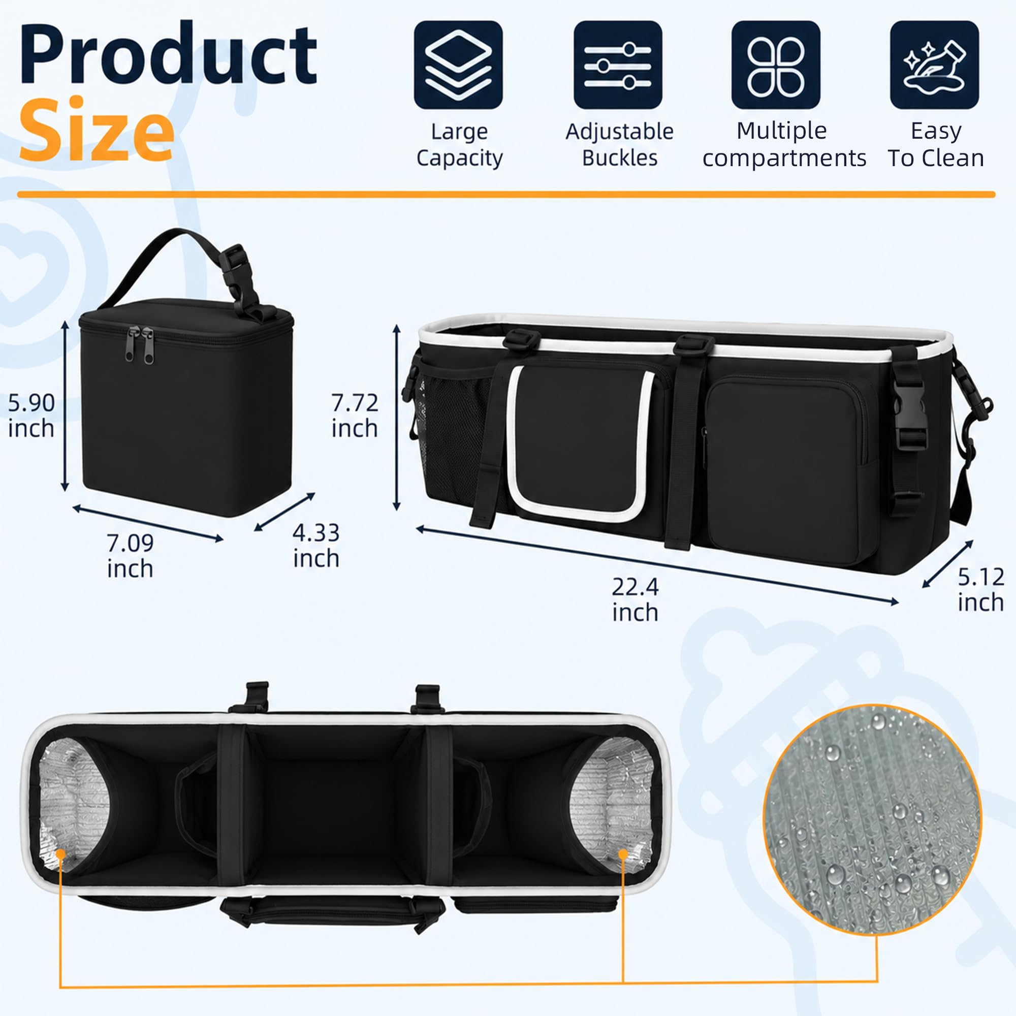 Organizador universal para cochecito de bebé, con portavasos aislados, para pañales y juguetes, adecuado para todos los modelos de vehículos todoterreno