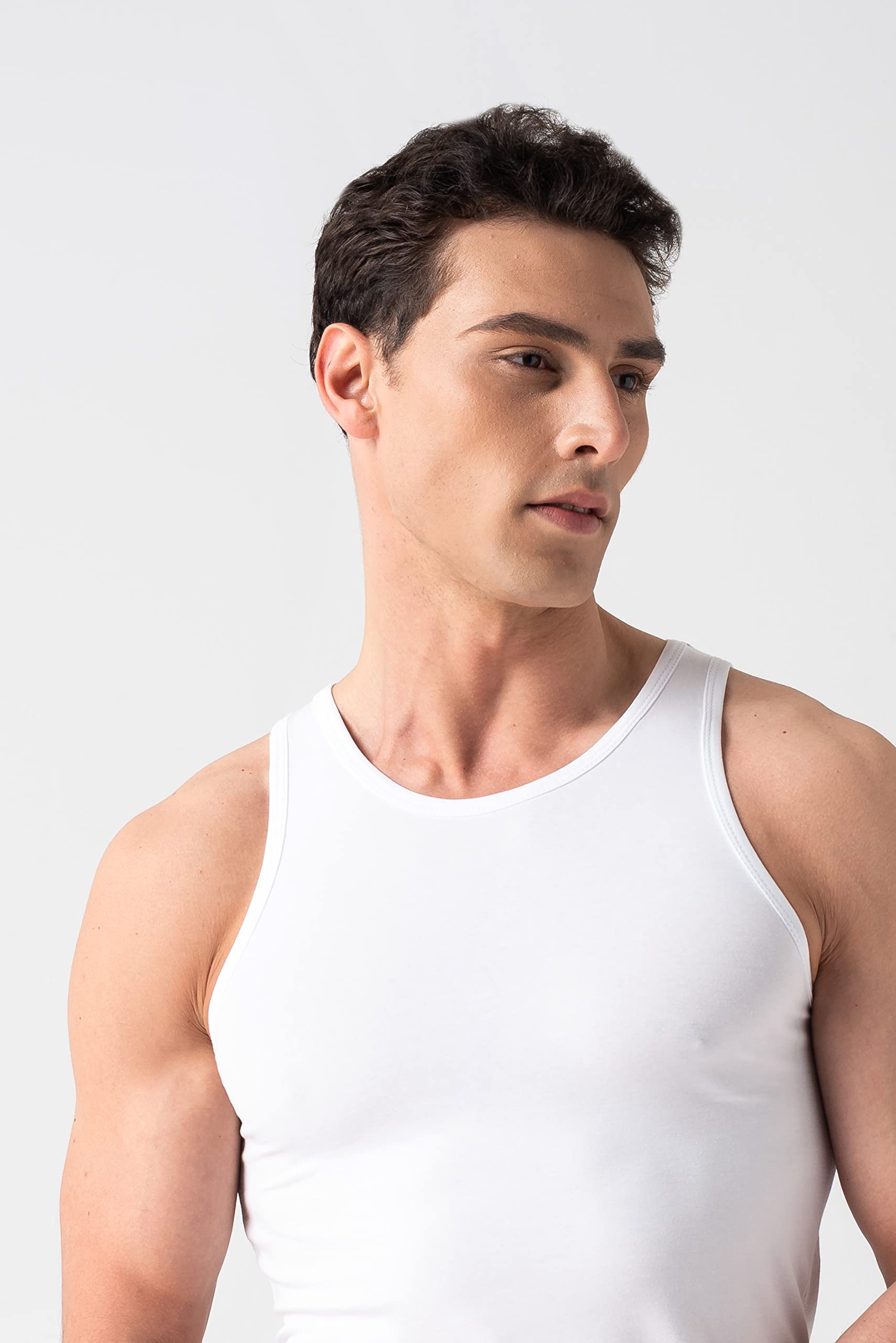 Burnell & Son Camiseta interior para hombre, pack de 3 unidades, camiseta sin mangas, acanalada, extra larga, de algodón, corte ajustado, en blanco y negro