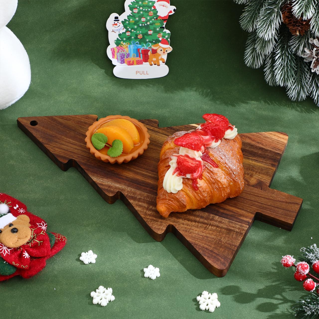 DOITOOL Christmas Charcuterie Boards, Wooden Christmas Tree Cutting Board Chopping Platter Serving Tray for Cheese Bread Vegetables Fruit Salad Sushi Holiday Kitchen Decor