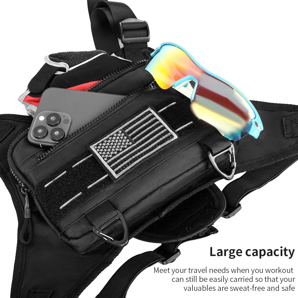 Outdoor Sports Chest Bag for Men and Women, Chest Pack For Running, Hiking, Cycling, EDC Travel Chest Pack Rig, Water Resistant Lightweight Front Running Vest Bag With Extra Storage