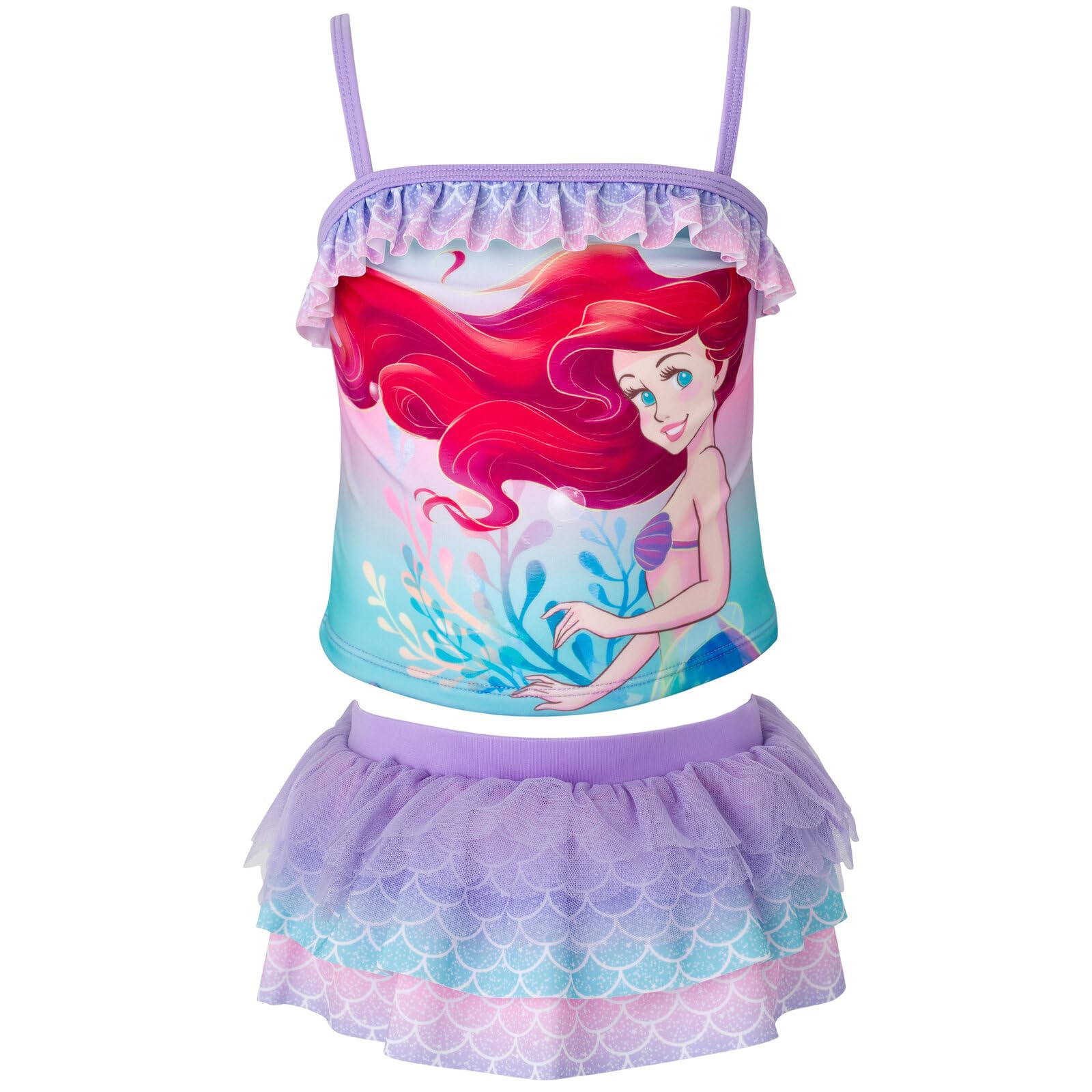 DisneyPrincess Girls UPF 50+ Tankini Top and Swim Skirt Swimsuit Set Toddler to Big Kid Sizes (2T - 10-12)