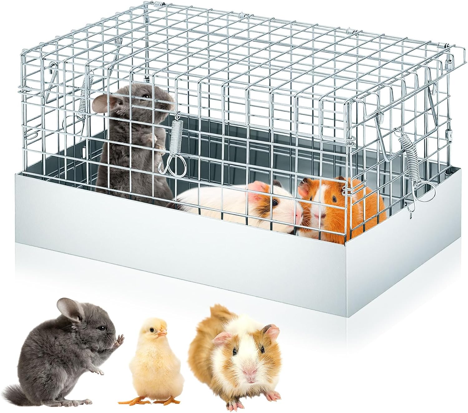 14 x 8 x 8 Inch 1 Hole Folding Guinea Pig Carrier Chinchilla Carrier Portable Hamster Travel Cage with Tray Handle for Rabbit Chick Bird Small Animal Transport Temporary Housing Pet Habitat
