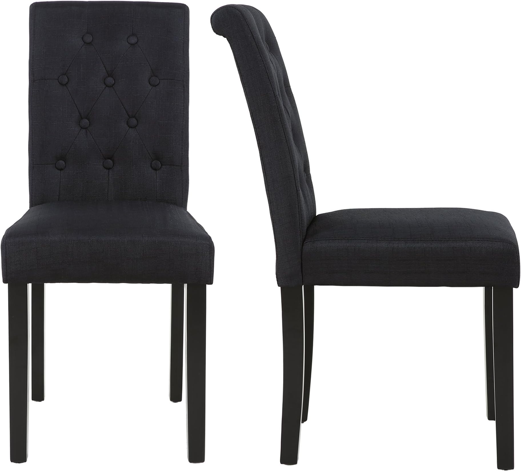 thksbought Set of 2 Upholstered Fabric Dining Chairs with Button-Tufted Details (Set of 2 Black)