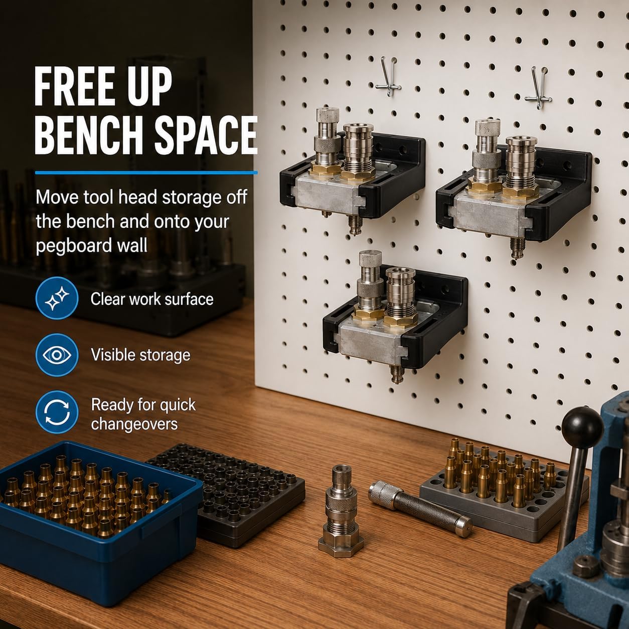 SplashNColor Pegboard Mount for Dillon 550 Reloading Press Tool Head – Secure Friction Fit Holder | Workshop Wall Organization | Quick Pegboard Installation | Tool Head Storage Rack image 4