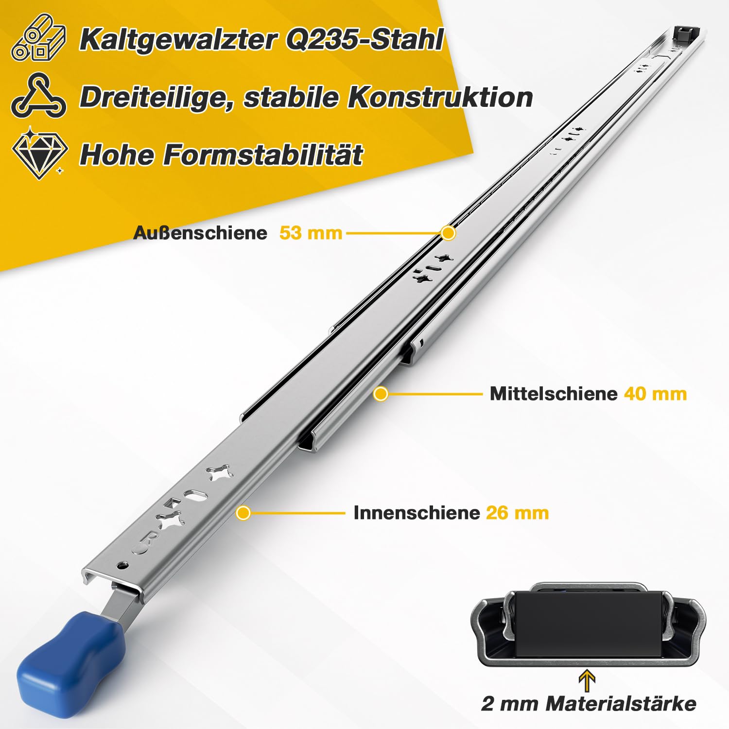 Wyciąg do dużych obciążeń, 400 mm, pełny wysuw, do 120 kg, blokada boczna
