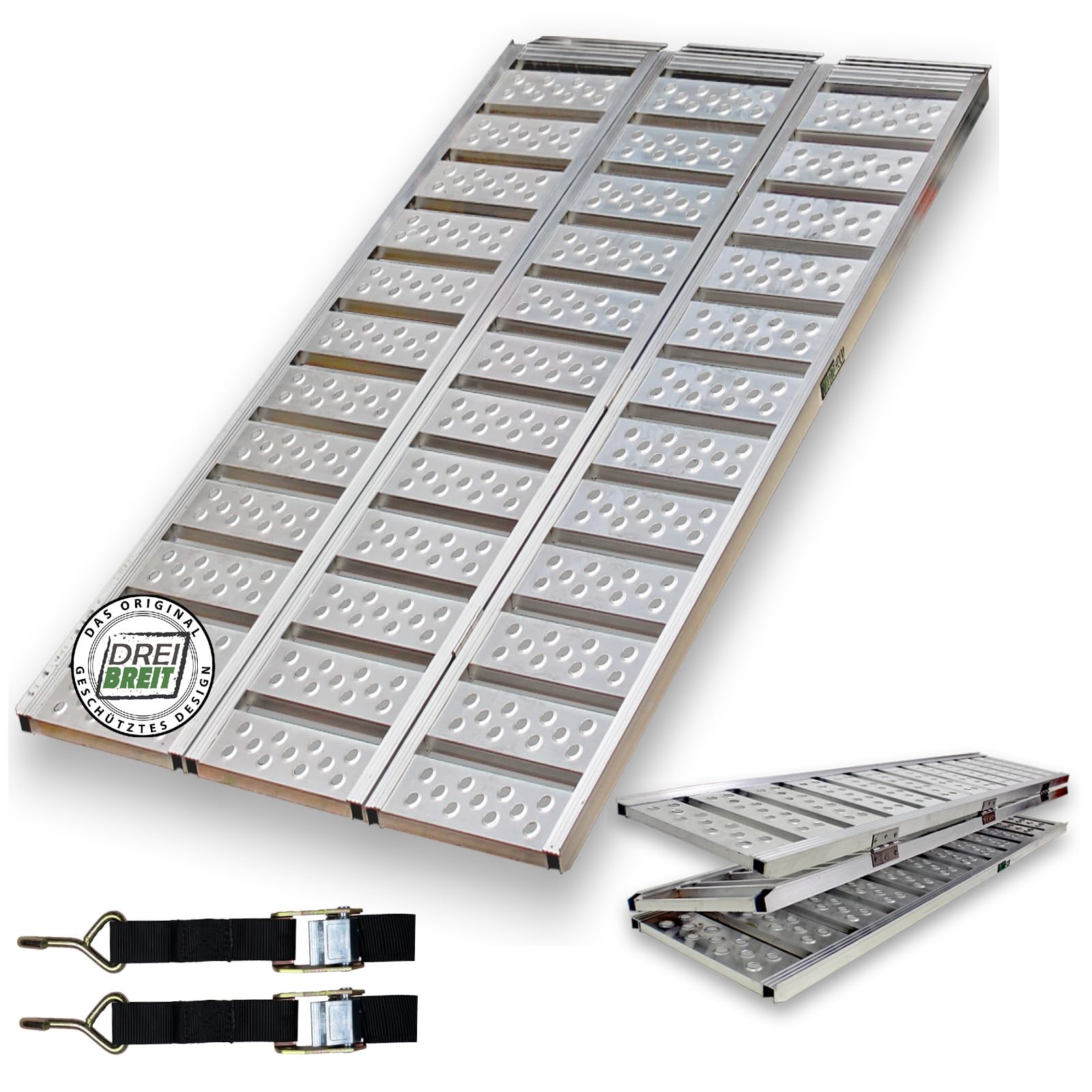 DREIBREIT by TRUTZHOLM 2-Fach Auffahrrampe klappbar 175 cm Tragkraft 1020 kg Alu grau gelocht gerillt Verladerampe Rampe