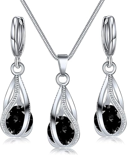 IFKM Juego de joyas de plata para mujeres y niñas, diamantes de imitación de cristal CZ para novia, dama de honor, collar, aretes, juego para boda,