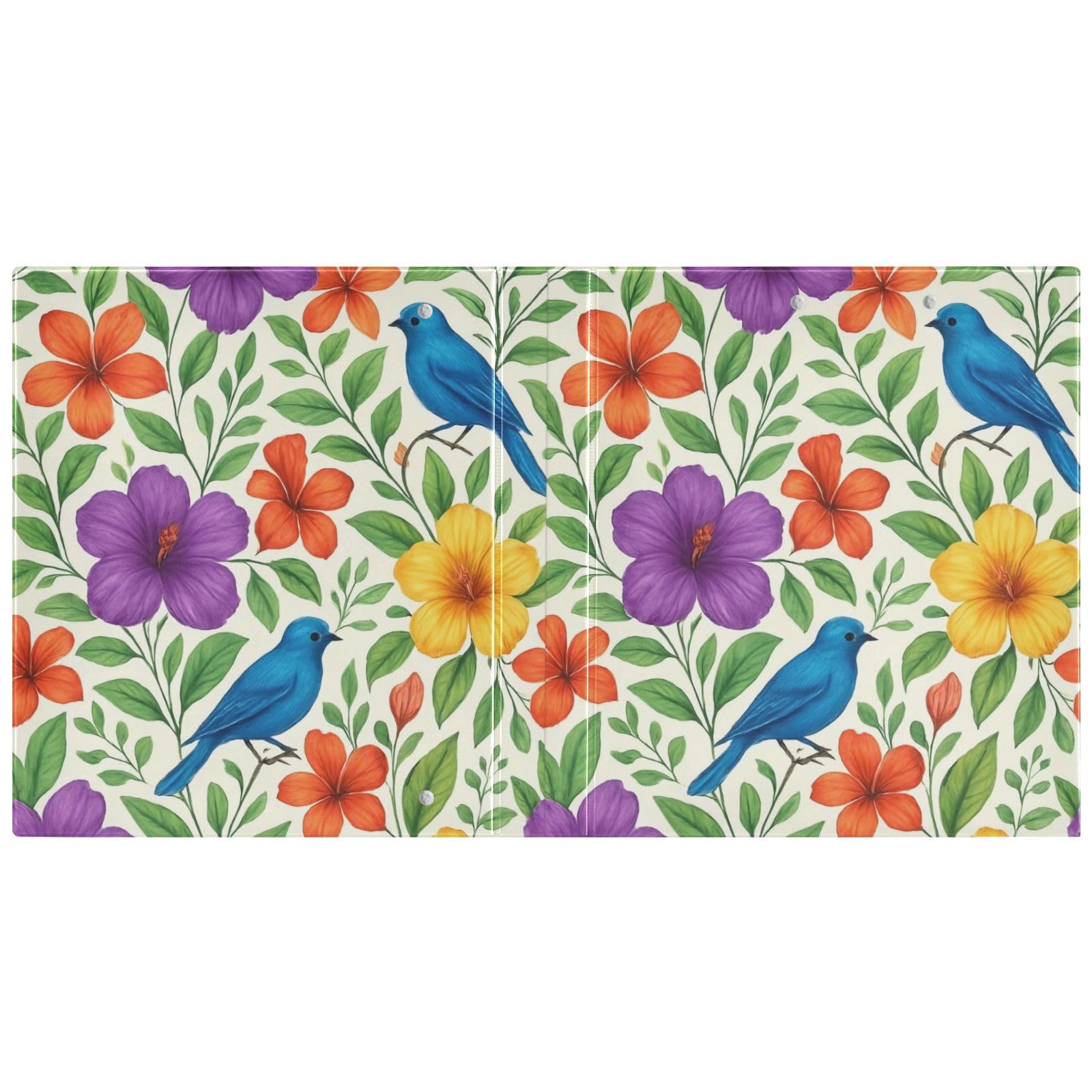 Carpeta de 3 anillas, flores tropicales, hojas verdes, carpeta de anillos en D, paquete de 2 | Con portapapeles y bolsillos, para escuela, universidad, oficina