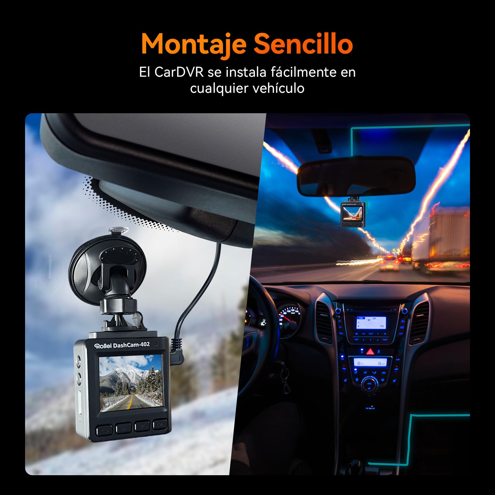 Dashcam, Rollei Dash CAM 402 Cámara de Coche con G-Sensor Grabación en Bucle Camara Coche Grabadora con Monitor de Aparcamiento 1080P HD Resolución 130° Gran Angular Dashcam-Dash-CAM-Camera-Coches | Cámara de coche 402 Mini 2.0 pulgadas HD pantalla bucle