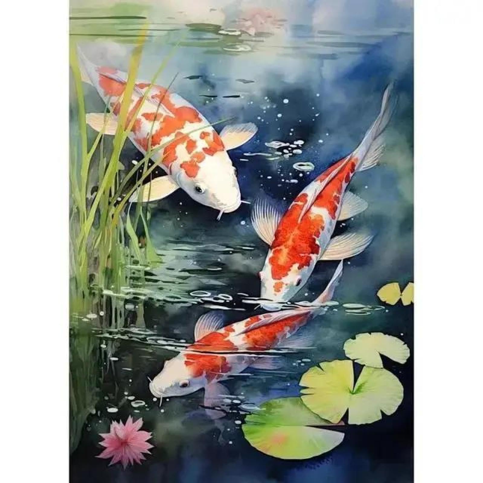 SHINERING Red Koi Fish Golden Carp With Lotus Flower Landscape Canvas Painting Wall Art Poster Prints Picture For Living Room Decor A8 21X30Cm Unframed