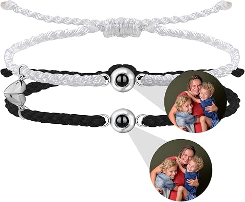 Custom Photo Bracelet with Picture Inside Personalized Photo Projection Bracelet Heart Couple Photo Bracelet Circle Matching Couple Projection Bracelets for Women Men Friends