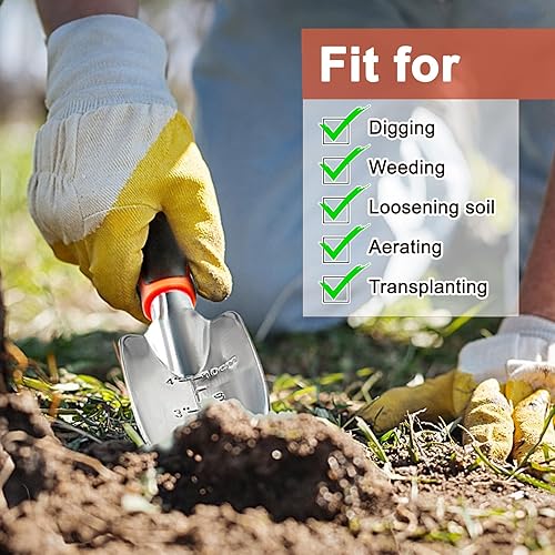 Miniatura 6 de Paleta de jardín con marca de medición, pala de jardinería resistente, pala de mano con mango ergonómico, pequeñas herramientas de jardín para