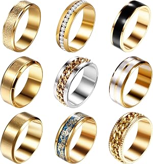 Oidea Herren Ringe Set mit Zirkonia: 9 Stück Edelstahl Gold Silber Schwarz Spinner Ring Vintage Biker Gothic Drache Verlobungsringe Stapelbar Partnerring Eheringe für Männer Größe 54-70
