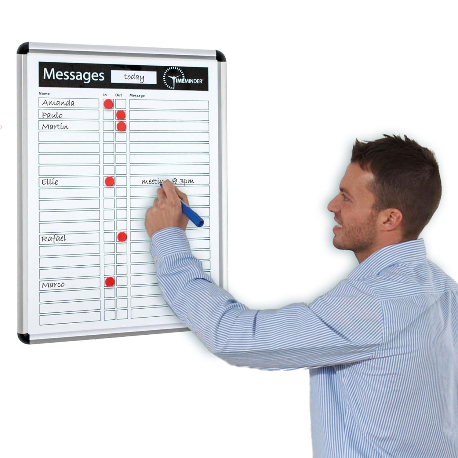 Timeminder Magnetic Whiteboard, in - Out Attendance Planner, 600 x 450 mm, Dry-Erase, Wall-Mounted, Aluminium Frame- Ideal for Office, Home, School