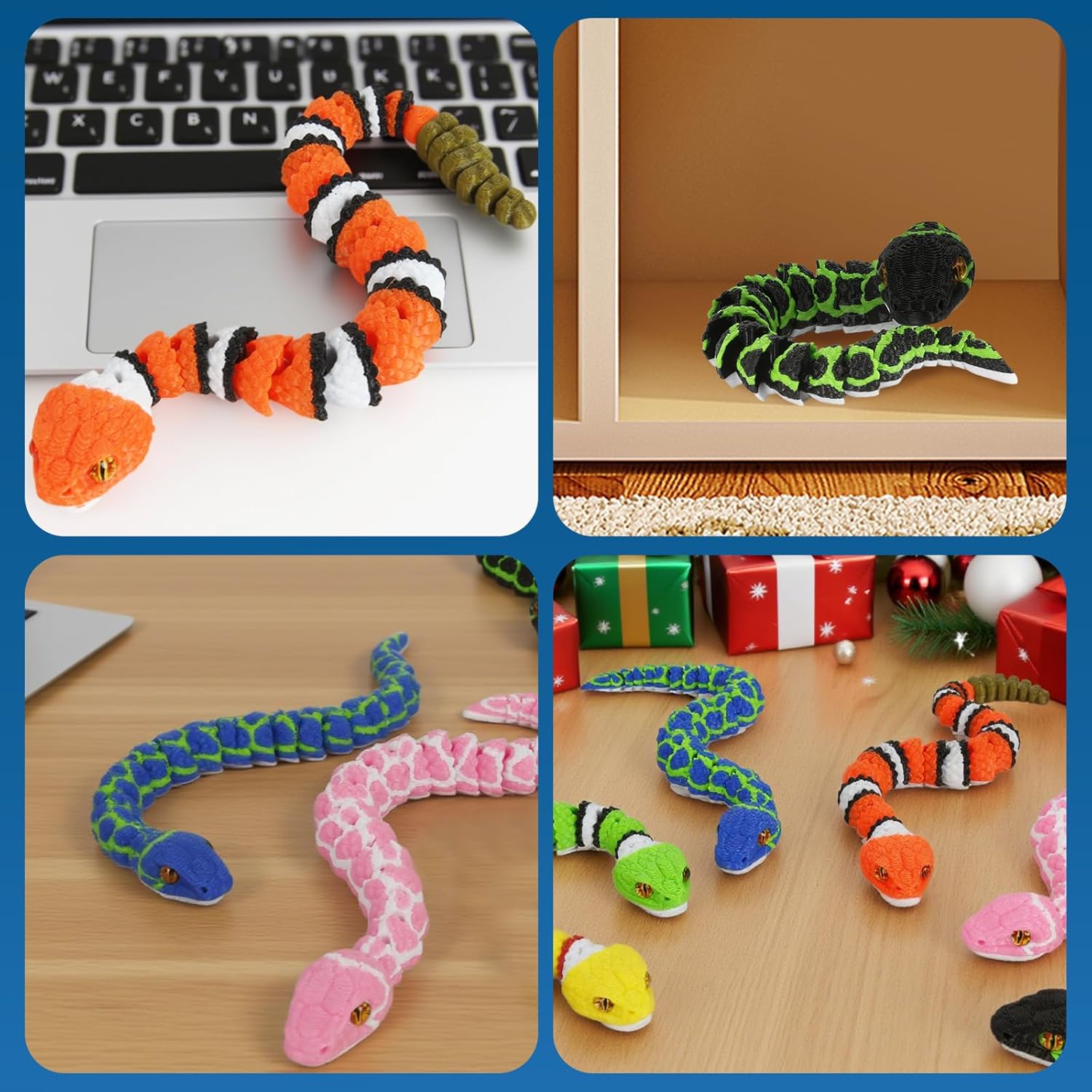 41.7in Giant 3D Printed Snake Realistic Large Toy Snake Figurine, Flexible Snake Model with Noctilucent Movable Teeth for 3D Printed Animals Collectors, Stress Relief Fidget Toy (Mixed Color a)
