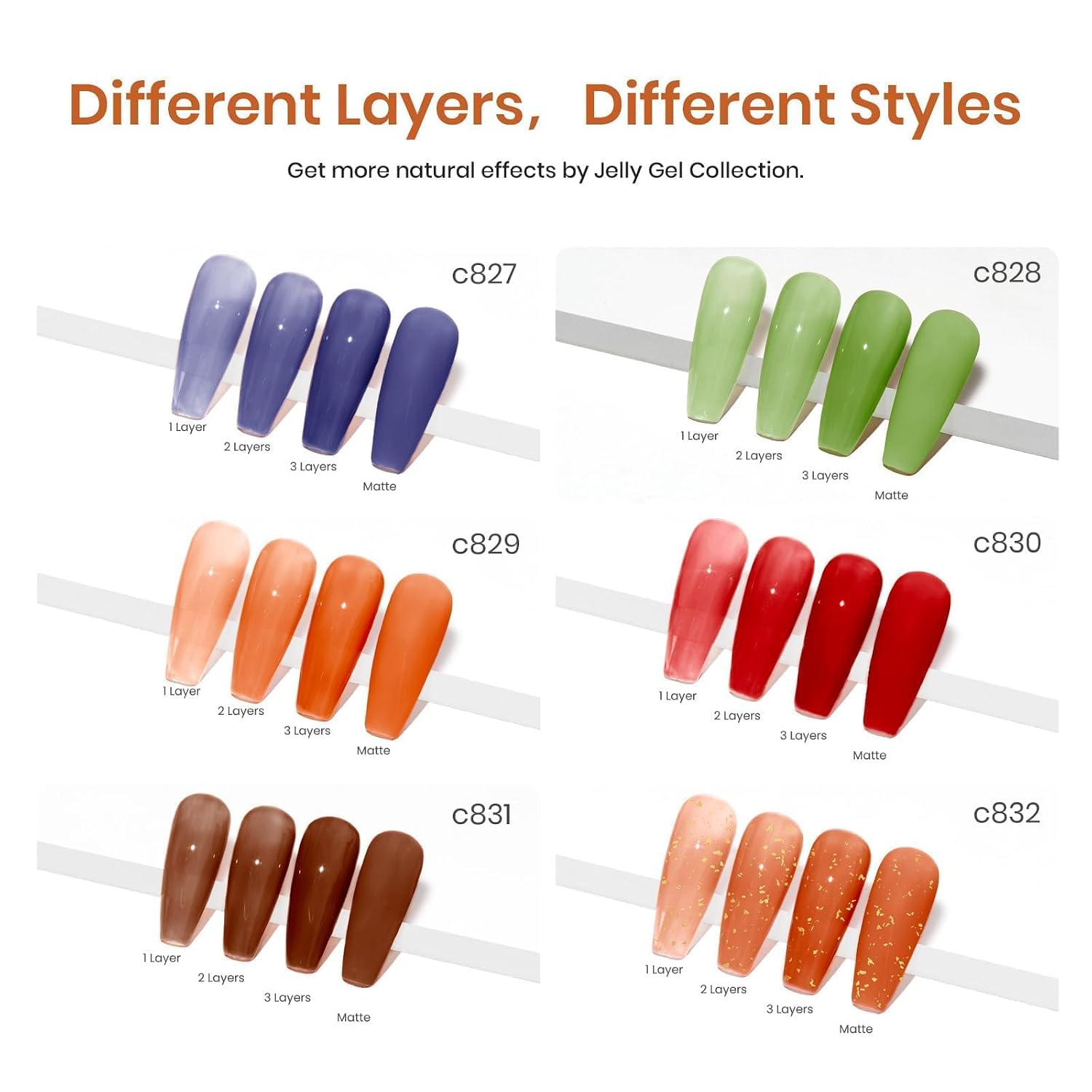 Beetles Jelly Gel Nail Polish - Glimmer 6 Colors Red Blue Green Glitter Orange Brown Gel Polish Set Tortoise Jelly Spring Colors Nail Soak Off LED UV Curing Manicure Kit Gift for Women