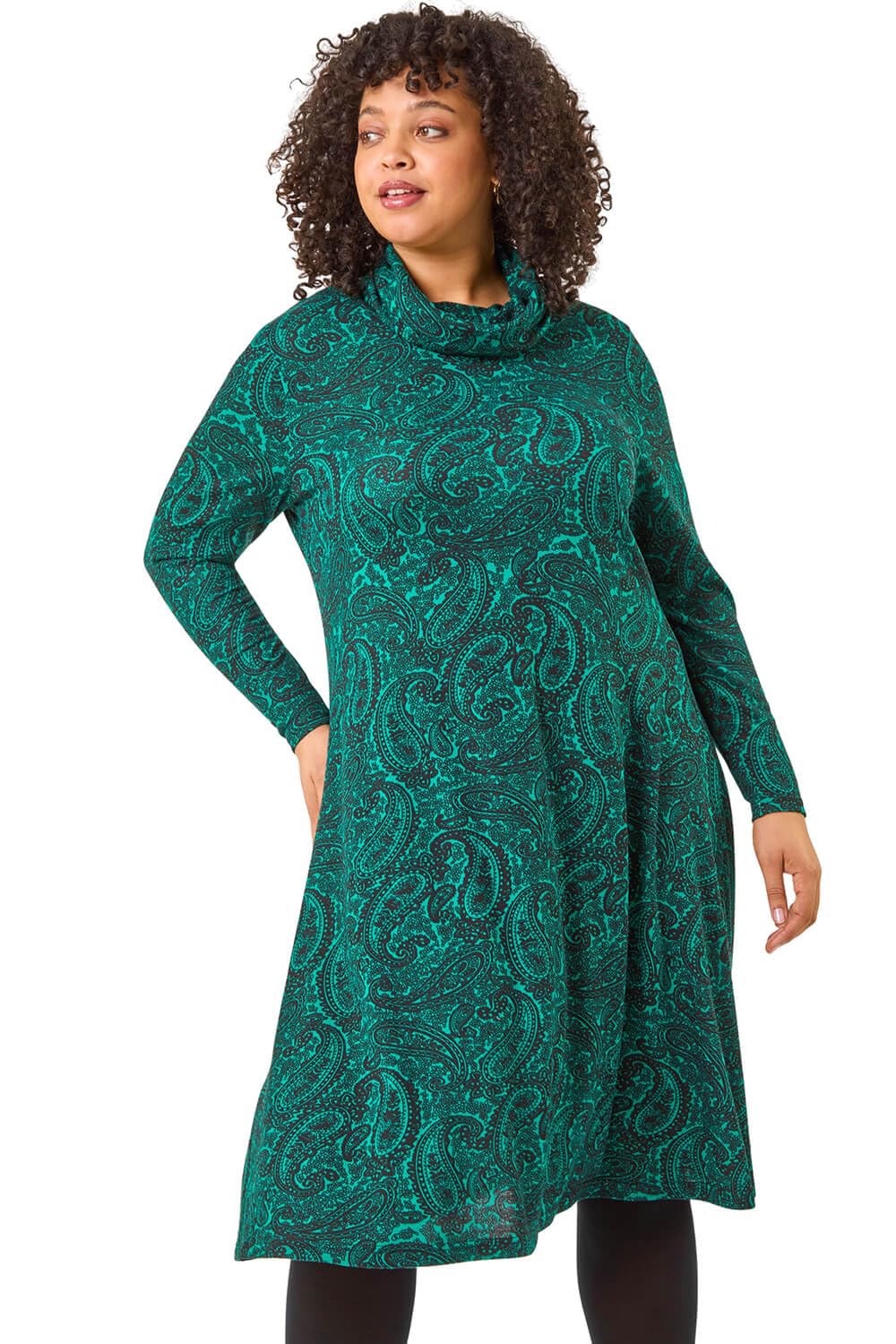 Roman Women's Green Curve Paisley Cowl Neck Stretch Dress In | : Size 16