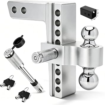 Drop Hitch 2.5 Inch Receiver, Adjustable 8 Inch Trailer Hitch Ball Mount,12000LBS GTW2" & 2-5/16" Chrome Plated Steels Balls, Aluminum 2.5 Hitch Receiver Tow Hitches, 2 Anti-Theft Pins Locks