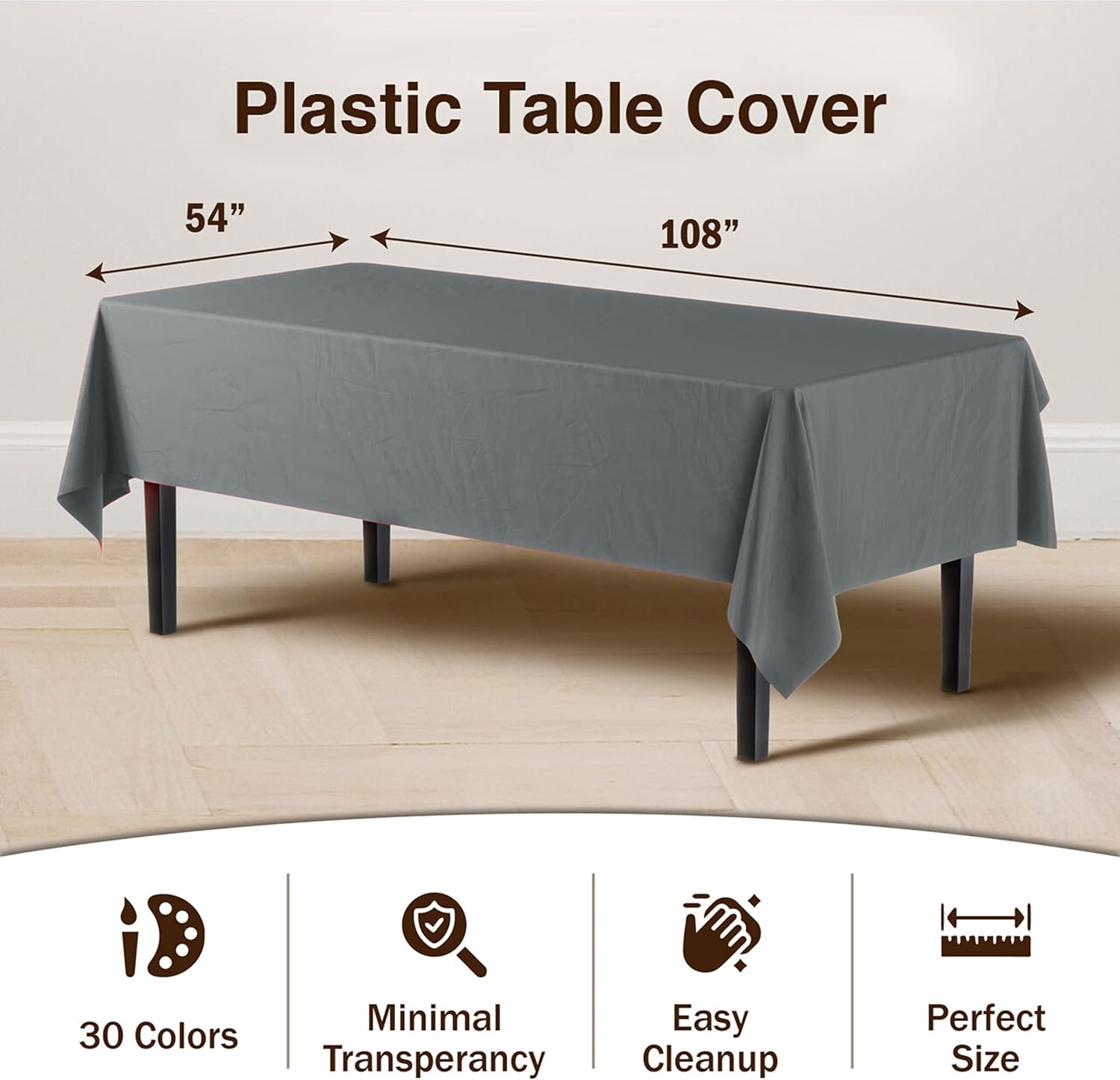 Party Solids Silver Rectangular Plastic Tablecloth - 54x108 Inch, Pack Of 24