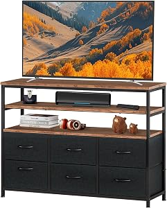 TV Stand with Drawers,Television Stand,Entertainment Center for 32/45/55/65 inch TVs,Console Table,6 Drawer Dresser,Fabric Chest of Drawers with Shelves, for Living Room, Bedroom