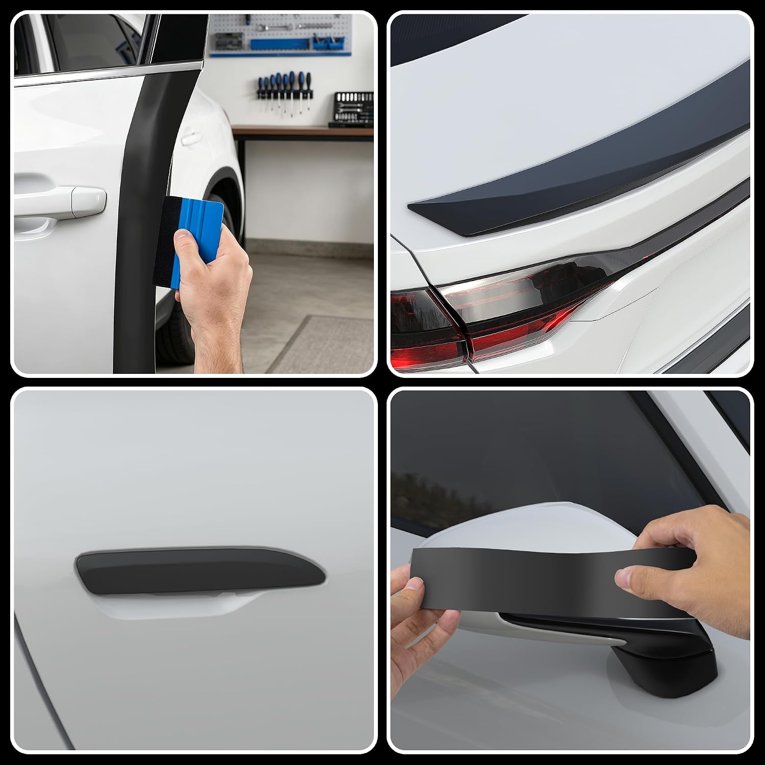 CompraFun Matte Black Vinyl Wrap, Car Chrome Delete Vinyl Tape Roll Black Out for Window Trim Door Edge Guard Exterior & Interior, Air Release Adhesive Auto DIY Vinyl Wrap with Tool Kits (6in x 30ft)