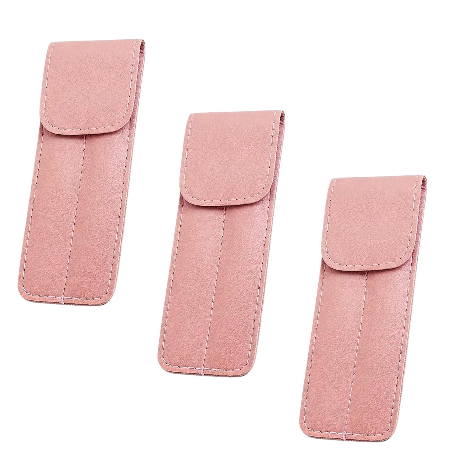 3 Pcs Pink PU Leather Eyelash Tweezer Storage Case, 2 Slots Portable Holder Pouch for Eyelash Extensions Tools, Travel and Salon Use