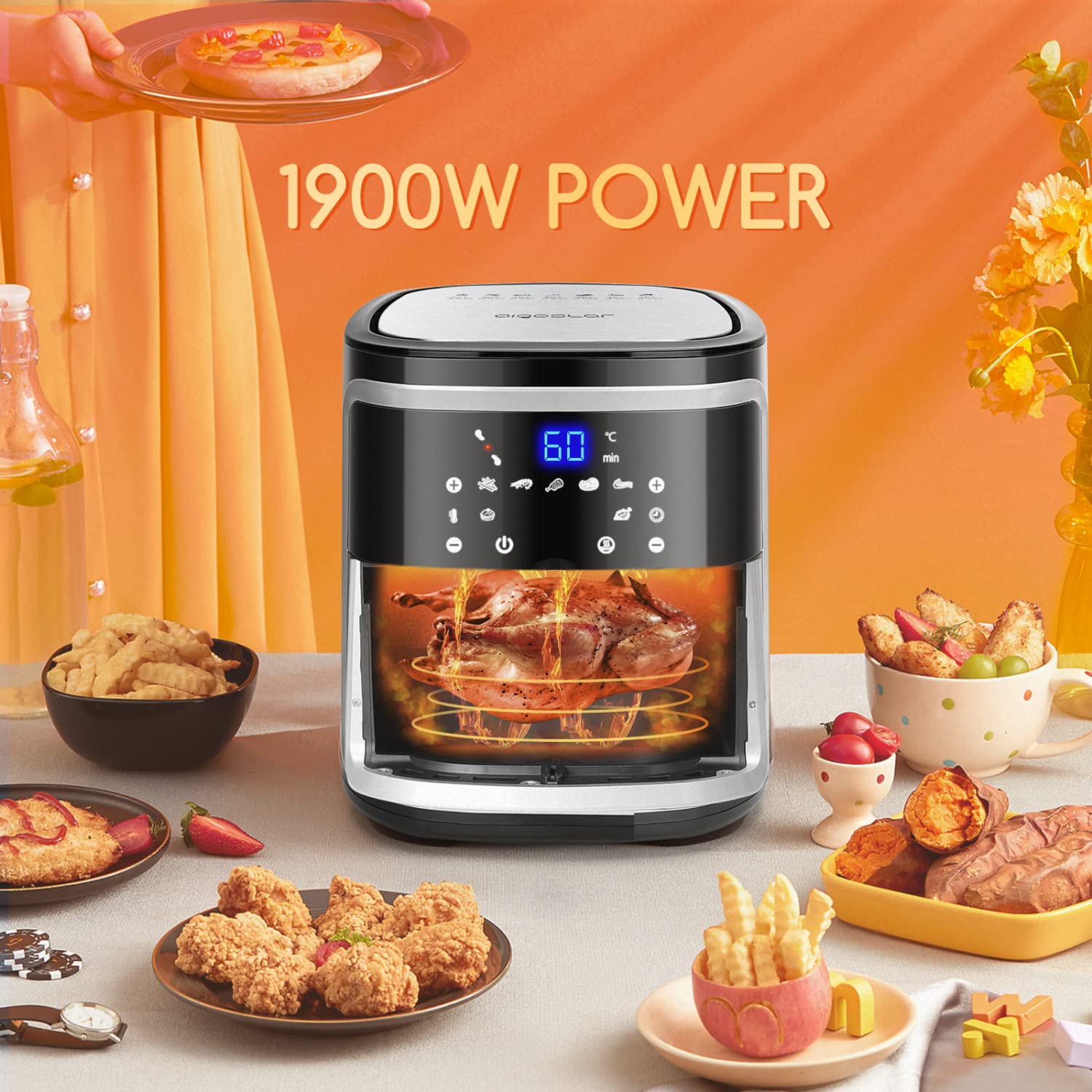 Friteuse Air Aigostar 7L XXL - 1900W 7 Programmes Automatiques Ecran Tactile Pour 10 Personnes