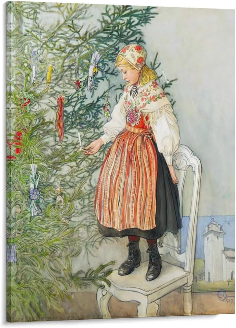 Carl Larsson Prints 《Christmas Morning》 Wall Art Poster Painting On Canvas Wall Art Poster Scroll Picture Frame Print Living Room Walls Decor Home 08x10inch(20x25cm)