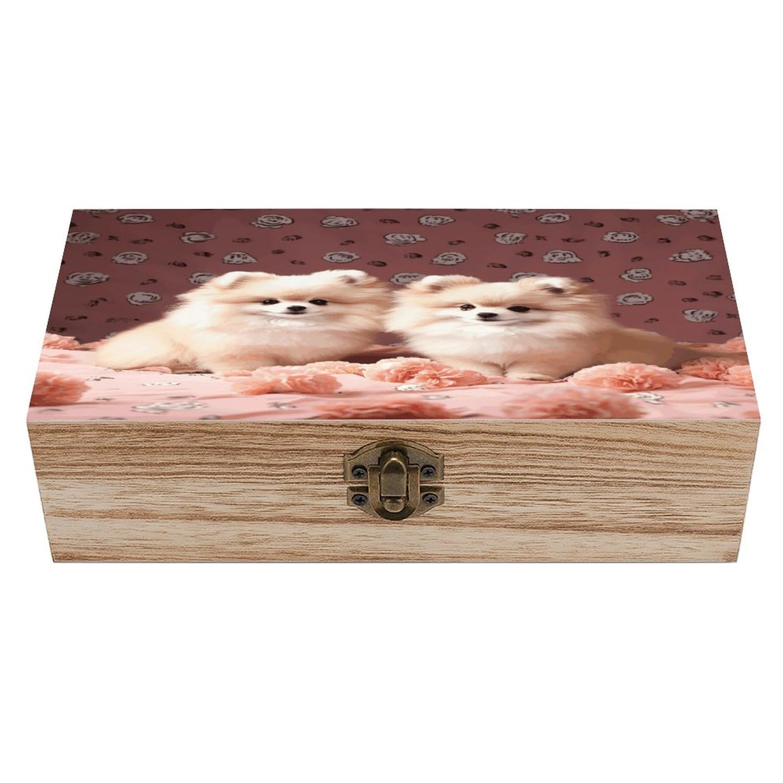 VstaDank Pomeranians Puppies And Point Wooden Storage Box with Hinged Lid Natural Wooden Box Beautifully Keepsake Boxes Vintage Wood Boxes Jewelry Organizer Trinket Storage Chest Unique Gift
