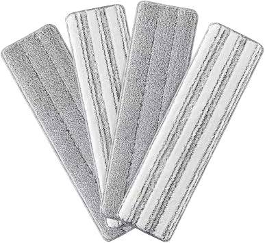 JOYMOOP Microfiber Replacement Pads for 17.7" Flat Mop System, Washable Reusable Mop Refills, Grey and Stripe, Pack of 4 for Floor Cleaning