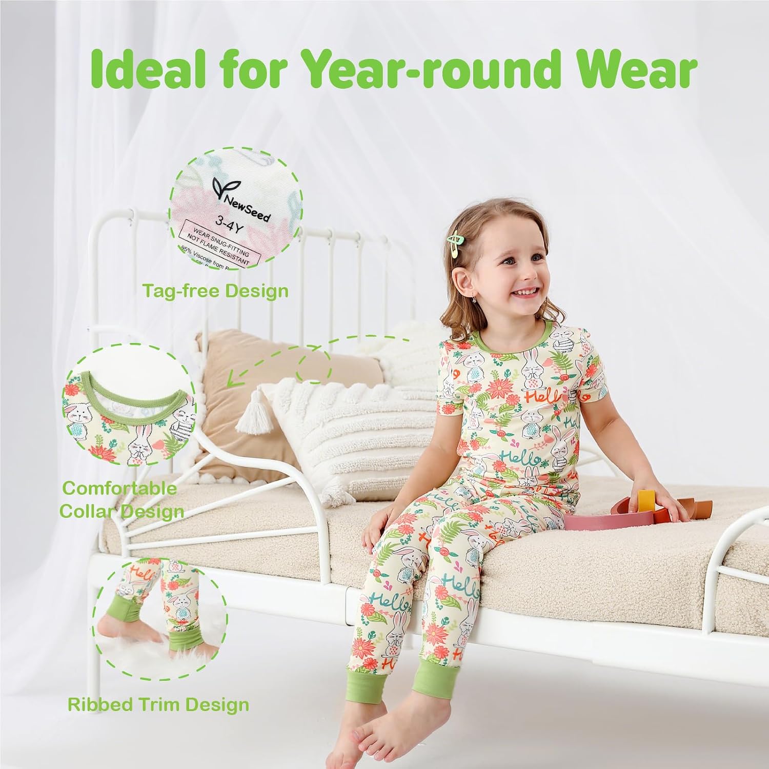 Kids 2-Piece So Soft Playtime Set–Lightweight Viscose from Bamboo Short Sleeve Top&Leggings for Toddler Boy & Girls