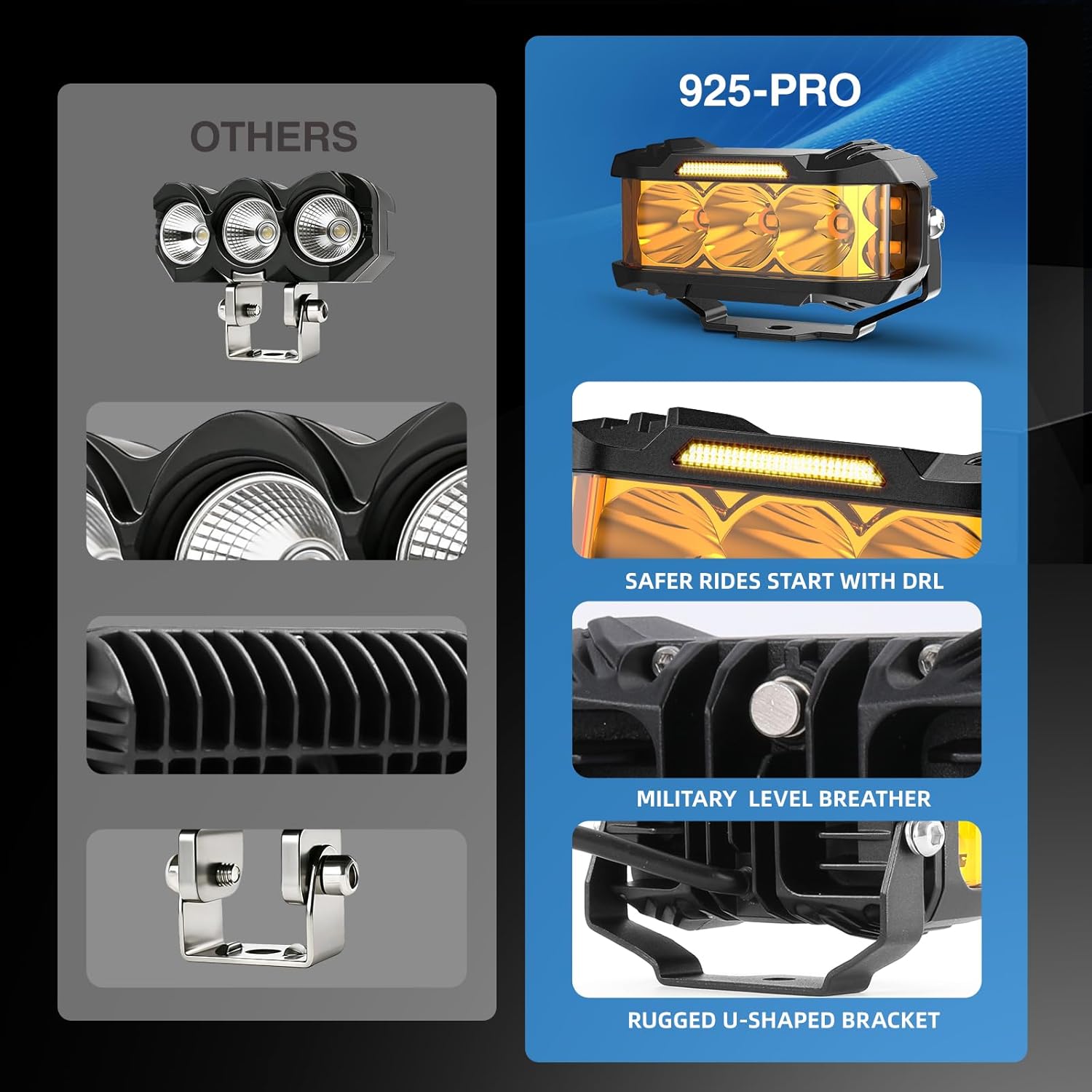 BraveWAY 4 inch Yellow Side Shooter LED Light Bar with DRL for Offroad/Trucks/Pickup/Snowmobile/ATV/UTV/Tractor, Amber A-Pillar/Rear Chasing/Ditch Lights 2PCS