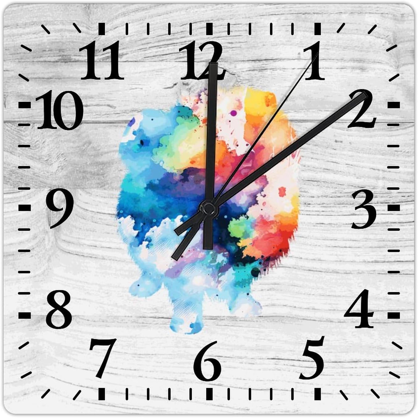 Pet Dog Wall Clock Pomeranian Wooden Clock 15in Rustic Style Arts and Crafts No Ticking Sound Battery Operated Clock Decor for Shelf Half Bath Pub