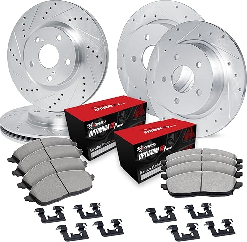 R1 Concepts Frenos y rotores delanteros y traseros, accesorios incluidos, kit de pastillas de freno y rotores de OEM óptimo delantero y trasero,