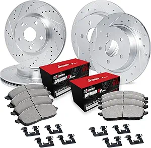 R1 Concepts Front and Rear Brake Kit Fits 2021-2024 Hyundai Elantra N-Line | Drilled Slotted Brake Rotors | Optimum Oep Brake Pads and Rotors Kit | Hardware