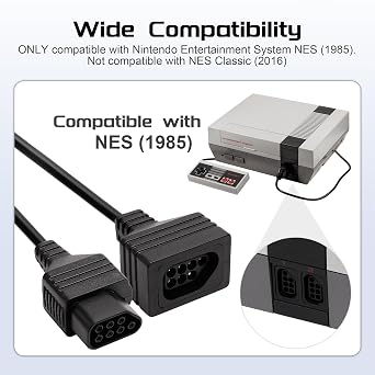 7 Pin NES Controller Extension Cable, 2-Pack 1.8M/6FT Replacement Controller Extension Cable for Nintendo Entertainment System NES (1985), not for NES Classic (2016).