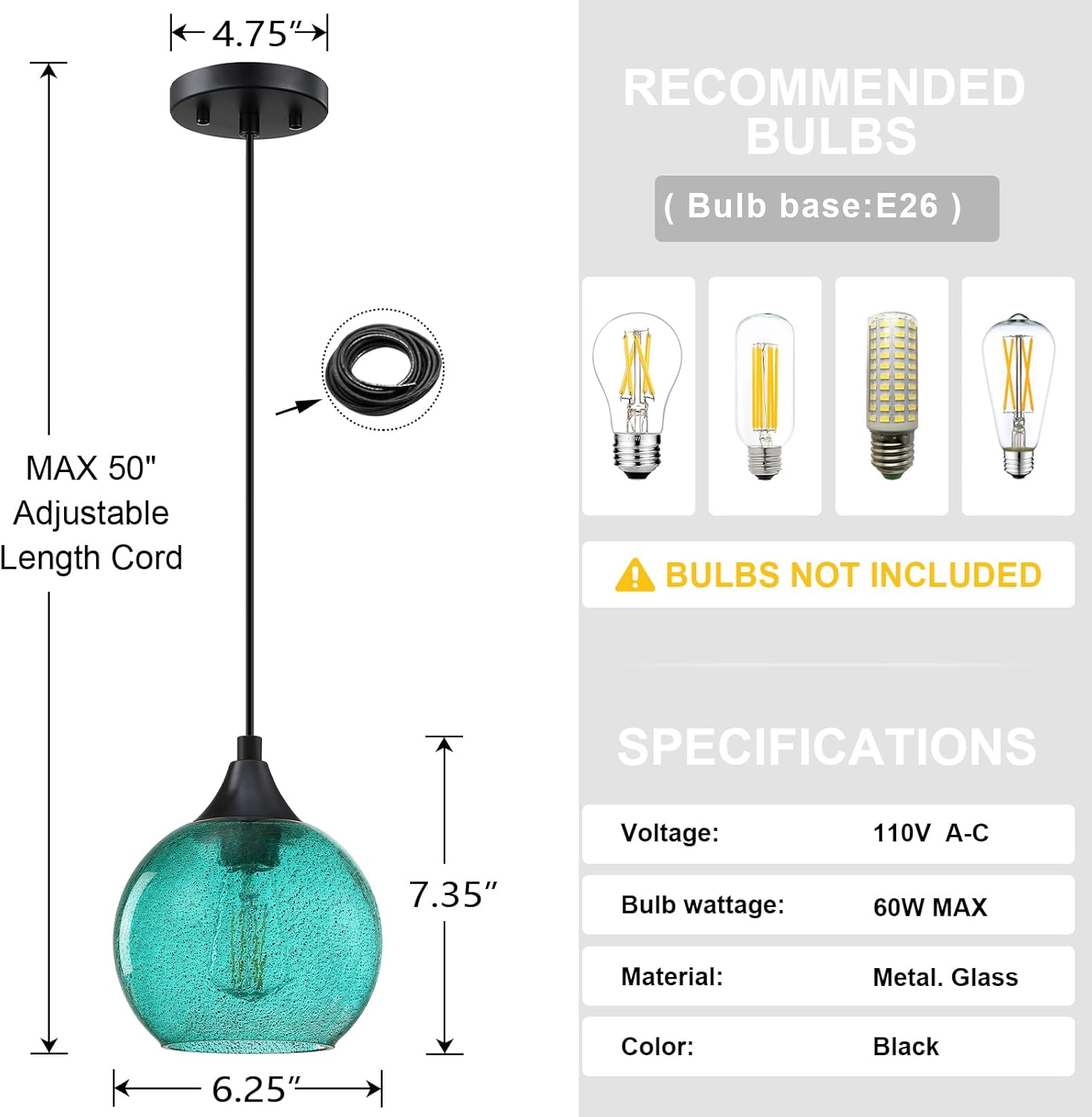 3 Pack 1 Light Hanging Indoor Kitchen Island Pendant Light 6.3" Ancient Green Hammer Glass Pendant Ceiling Light Fixtures Black Finish Modern Farmhouse Dinning Over Sink(Adjustable Height Cord)